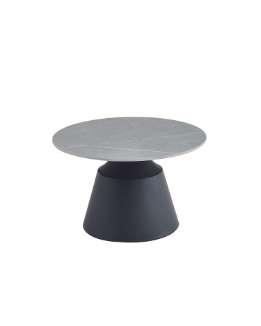 Set due tavolini da salotto rotondi Dual con piano grigio opaco e struttura in metallo nero