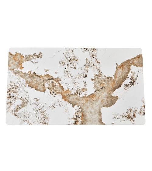 Tavolo rettangolare Star con piano in ceramica effetto marmo bianco pandora brown lucido e struttura in metallo nero