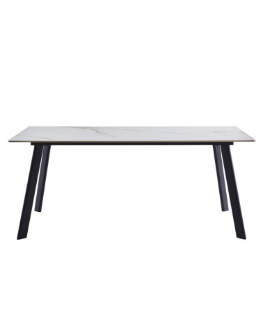 Tavolo rettangolare Imperial con piano in ceramica effetto marmo lucido bianco oro e gambe in metallo nero