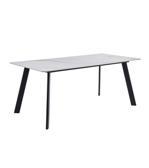 Tavolo rettangolare Imperial con piano in ceramica effetto marmo lucido bianco oro e gambe in metallo nero