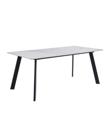 Tavolo rettangolare Imperial con piano in ceramica effetto marmo lucido bianco oro e gambe in metallo nero