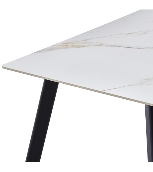 Tavolo rettangolare Imperial con piano in ceramica effetto marmo lucido bianco oro e gambe in metallo nero