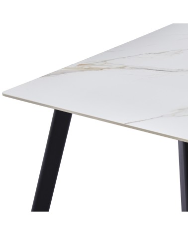 Tavolo rettangolare Imperial con piano in ceramica effetto marmo lucido bianco oro e gambe in metallo nero