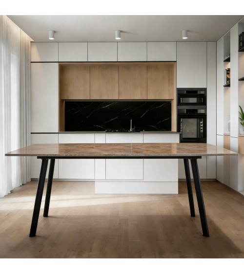 Tavolo rettangolare Imperial con piano in ceramica effetto marmo lucido senafe brown e gambe in metallo nero