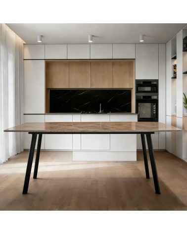 Tavolo rettangolare Imperial con piano in ceramica effetto marmo lucido senafe brown e gambe in metallo nero