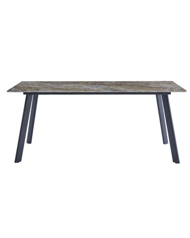 Tavolo rettangolare Imperial con piano in ceramica effetto marmo lucido senafe brown e gambe in metallo nero