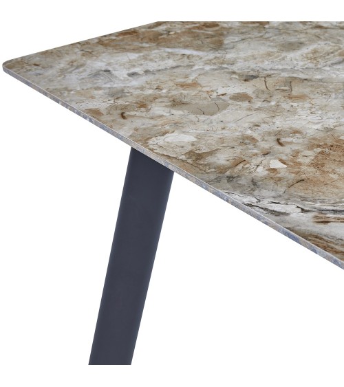 Tavolo rettangolare Imperial con piano in ceramica effetto marmo lucido senafe brown e gambe in metallo nero