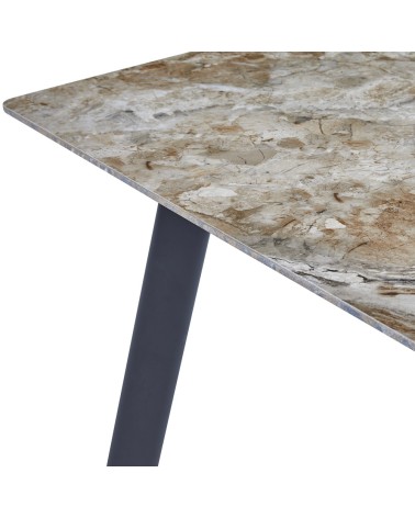 Tavolo rettangolare Imperial con piano in ceramica effetto marmo lucido senafe brown e gambe in metallo nero