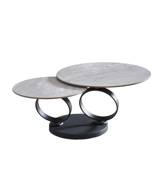 Tavolino doppio Gleam con piano in ceramica grigio lucido e struttura in metallo nero
