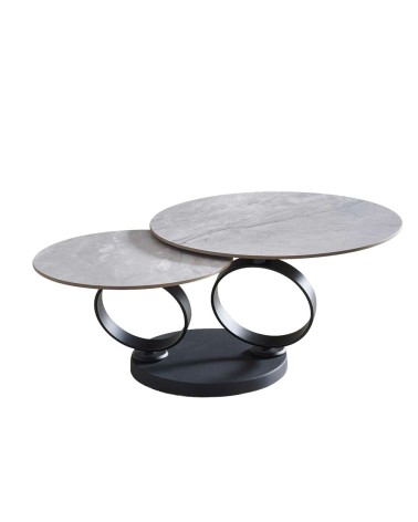 Tavolino doppio Gleam con piano in ceramica grigio lucido e struttura in metallo nero