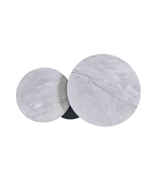 Tavolino doppio Gleam con piano in ceramica grigio lucido e struttura in metallo nero