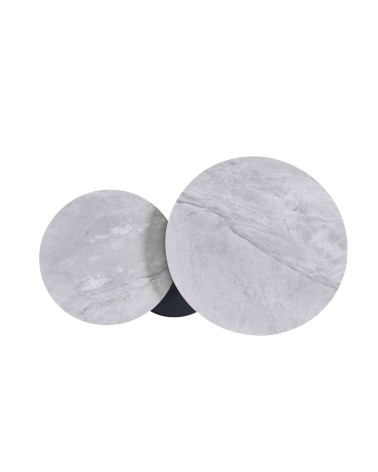 Tavolino doppio Gleam con piano in ceramica grigio lucido e struttura in metallo nero
