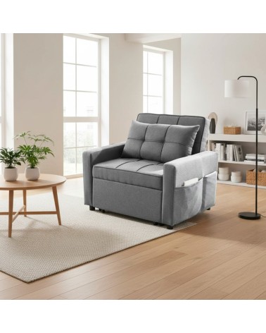 Poltrona letto Miray con schienale e seduta trapuntata in tessuto grigio