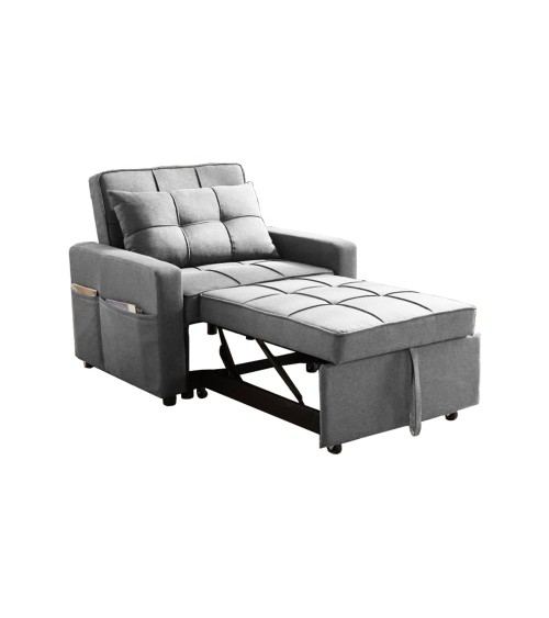 Poltrona letto Miray con schienale e seduta trapuntata in tessuto grigio