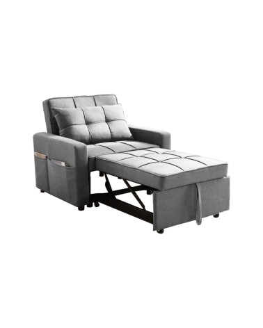 Poltrona letto Miray con schienale e seduta trapuntata in tessuto grigio