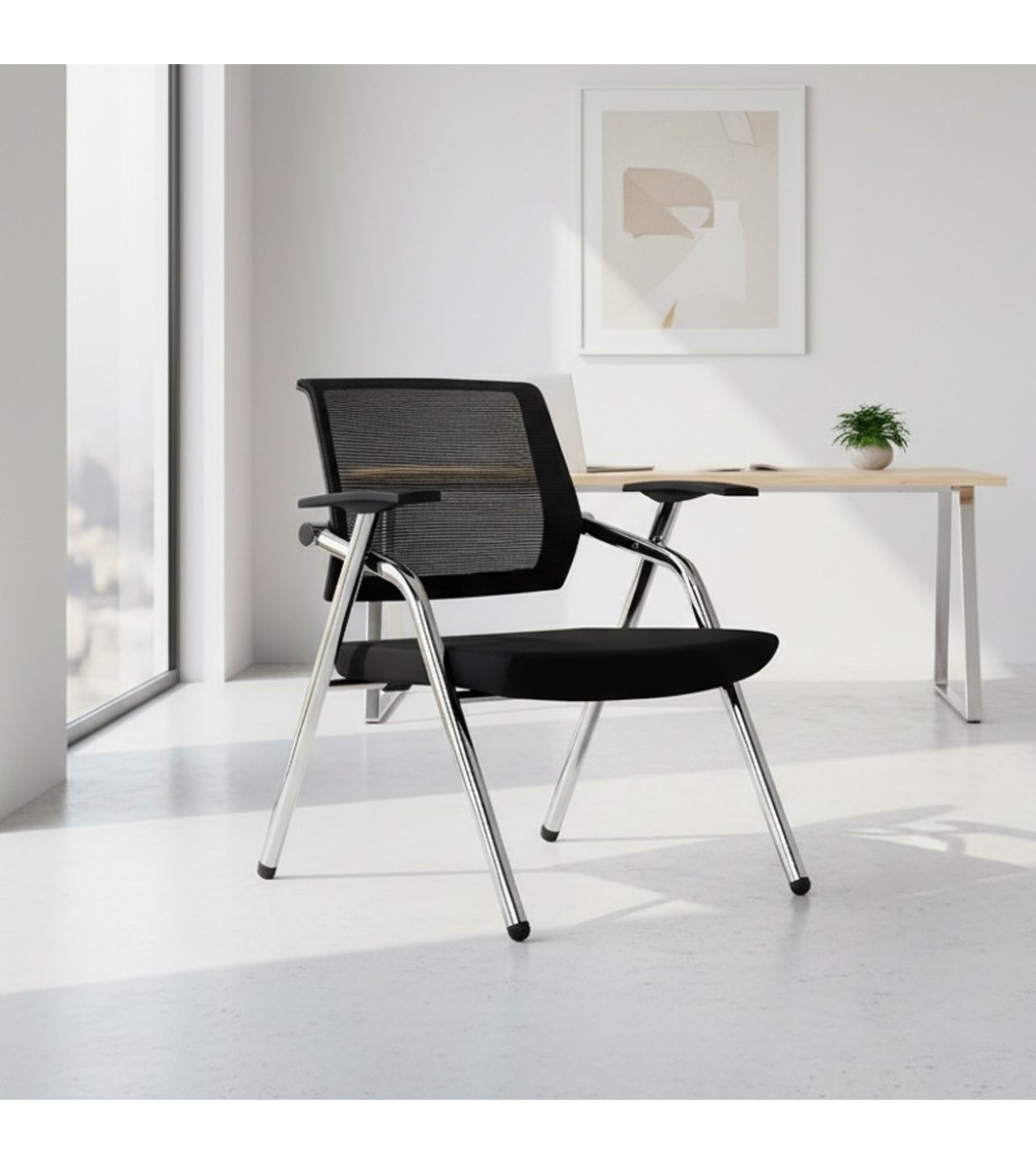 Sedia ufficio Fabula con gambe in acciaio cromato e schienale in rete colore nero
