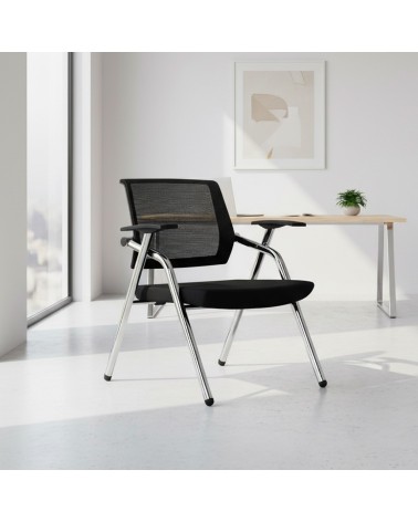 Sedia ufficio Fabula con gambe in acciaio cromato e schienale in rete colore nero