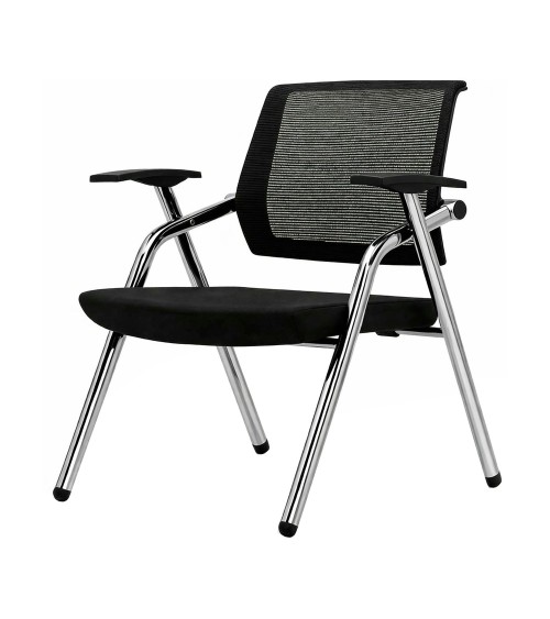 Sedia ufficio Fabula con gambe in acciaio cromato e schienale in rete colore nero