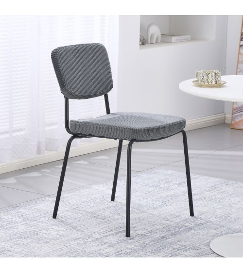 Sedia Juno in tessuto colore grigio scuro e struttura in metallo nero set 4 pezzi