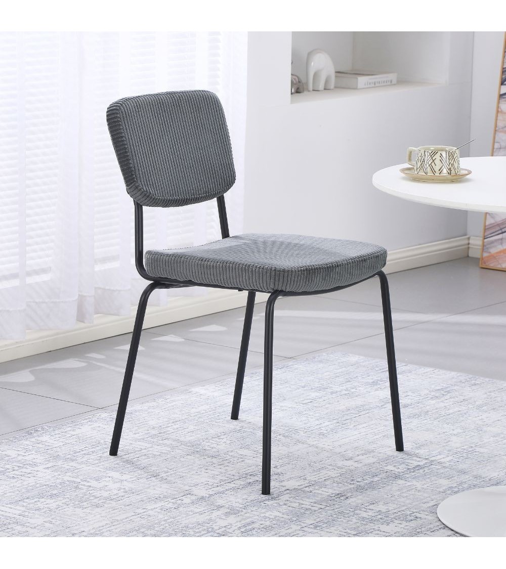 Sedia Juno in tessuto colore grigio scuro e struttura in metallo nero set 4 pezzi