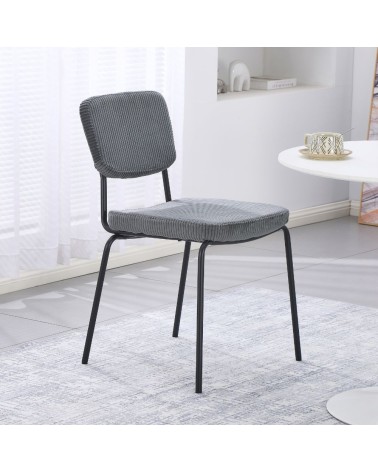 Sedia Juno in tessuto colore grigio scuro e struttura in metallo nero set 4 pezzi