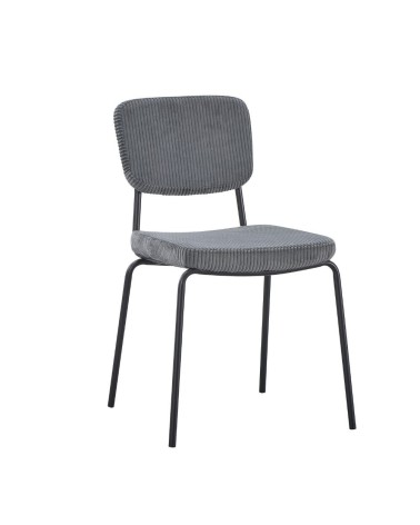 Sedia Juno in tessuto colore grigio scuro e struttura in metallo nero set 4 pezzi