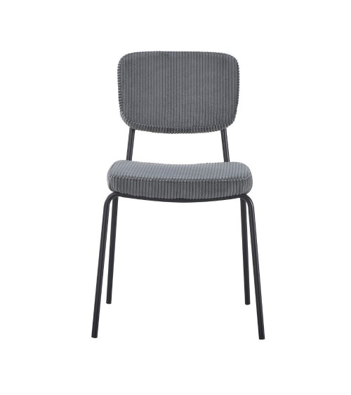 Sedia Juno in tessuto colore grigio scuro e struttura in metallo nero set 4 pezzi