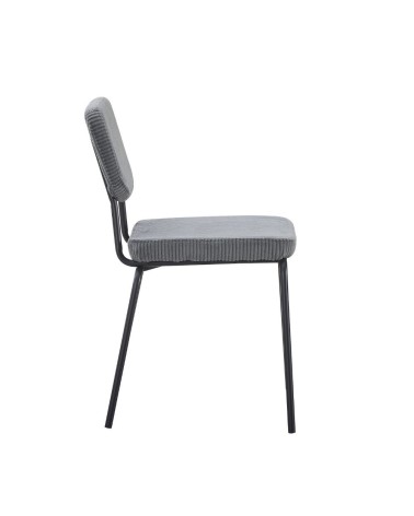 Sedia Juno in tessuto colore grigio scuro e struttura in metallo nero set 4 pezzi