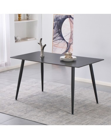 Tavolo fisso Kilo 140x80 cm. con piano in ceramica effetto marmo nero con venature oro opaco e gambe nere
