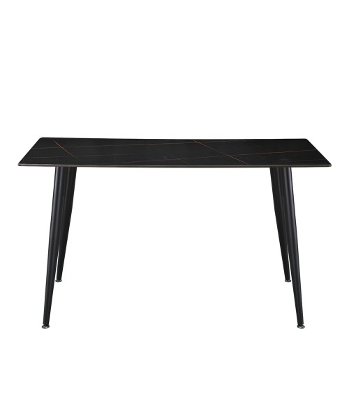Tavolo fisso Kilo 140x80 cm. con piano in ceramica effetto marmo nero con venature oro opaco e gambe nere