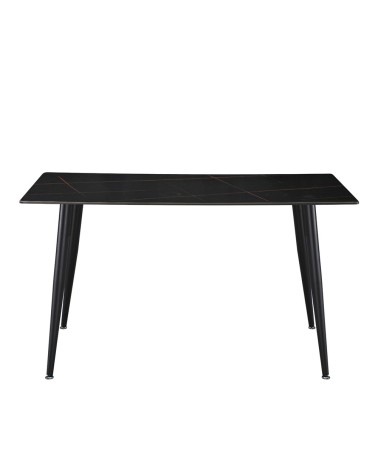 Tavolo fisso Kilo 140x80 cm. con piano in ceramica effetto marmo nero con venature oro opaco e gambe nere