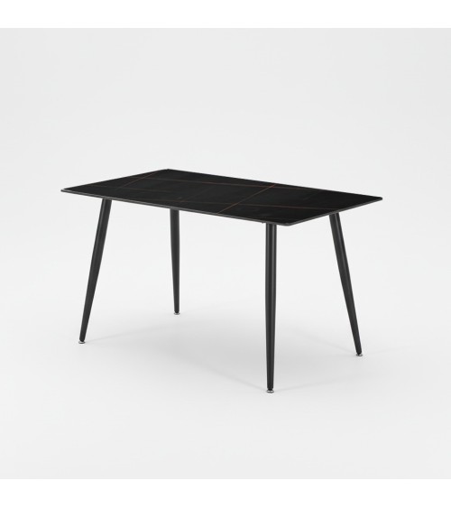 Tavolo fisso Kilo 140x80 cm. con piano in ceramica effetto marmo nero con venature oro opaco e gambe nere