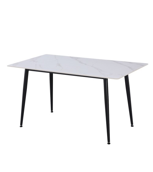 Tavolo fisso Kilo 160x90 cm. con piano in ceramica effetto marmo bianco opaco e gambe nere