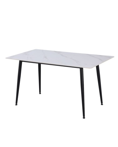 Tavolo fisso Kilo 160x90 cm. con piano in ceramica effetto marmo bianco opaco e gambe nere
