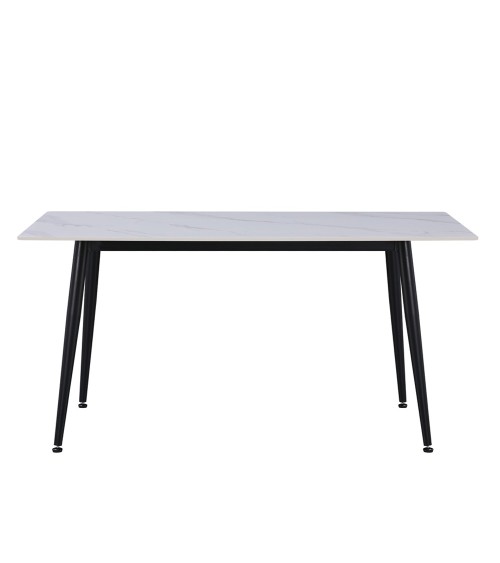 Tavolo fisso Kilo 160x90 cm. con piano in ceramica effetto marmo bianco opaco e gambe nere