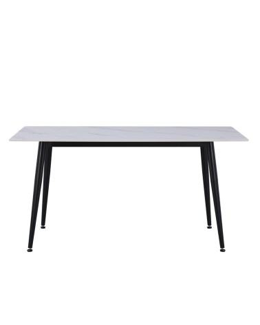 Tavolo fisso Kilo 160x90 cm. con piano in ceramica effetto marmo bianco opaco e gambe nere