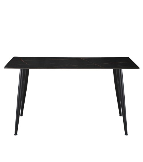 Tavolo fisso Kilo 160x90 cm. con piano in ceramica effetto marmo nero con venature oro opaco e gambe nere