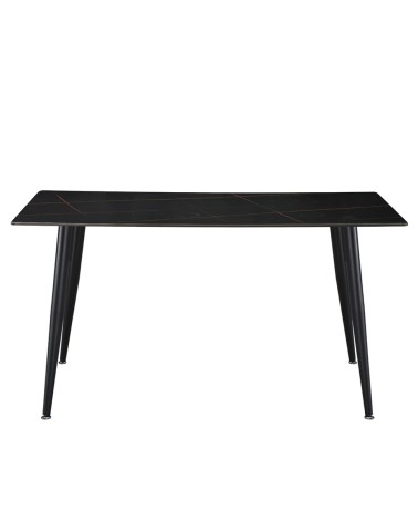 Tavolo fisso Kilo 160x90 cm. con piano in ceramica effetto marmo nero con venature oro opaco e gambe nere
