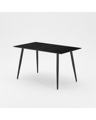 Tavolo fisso Kilo 160x90 cm. con piano in ceramica effetto marmo nero con venature oro opaco e gambe nere