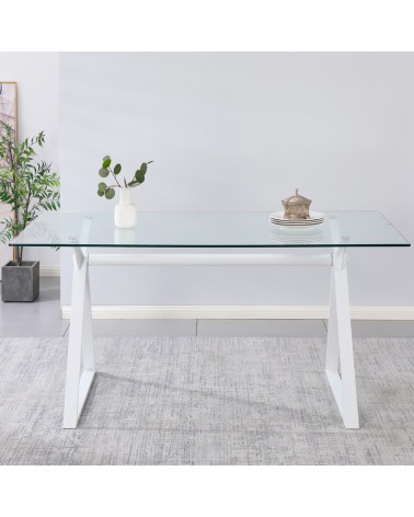 Tavolo fisso Skylar 150x90 cm. con piano in vetro temperato e gambe bianche