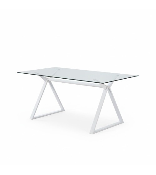 Tavolo fisso Skylar 150x90 cm. con piano in vetro temperato e gambe bianche