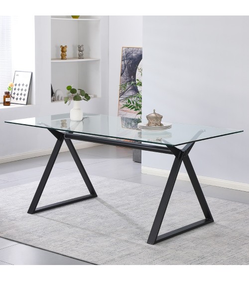 Tavolo fisso Skylar 150x90 cm. con piano in vetro temperato e gambe nere