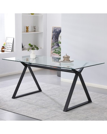 Tavolo fisso Skylar 150x90 cm. con piano in vetro temperato e gambe nere