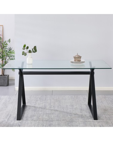 Tavolo fisso Skylar 150x90 cm. con piano in vetro temperato e gambe nere