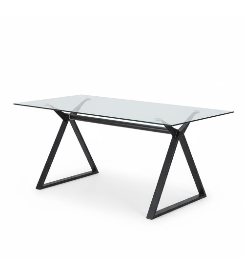 Tavolo fisso Skylar 150x90 cm. con piano in vetro temperato e gambe nere