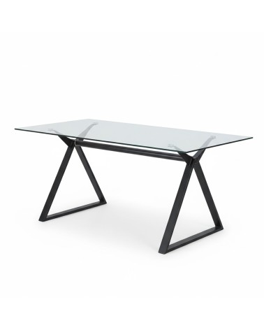 Tavolo fisso Skylar 150x90 cm. con piano in vetro temperato e gambe nere
