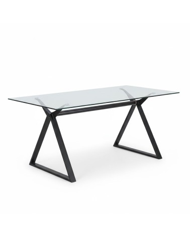 Tavolo fisso Skylar 150x90 cm. con piano in vetro temperato e gambe nere