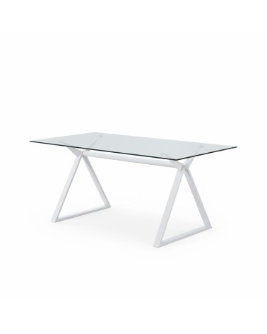 Tavolo fisso Skylar 180x90 cm. con piano in vetro temperato e gambe bianche