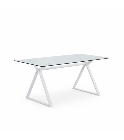 Tavolo fisso Skylar 180x90 cm. con piano in vetro temperato e gambe bianche