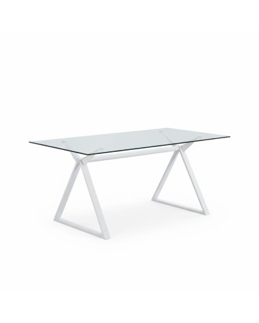 Tavolo fisso Skylar 180x90 cm. con piano in vetro temperato e gambe bianche